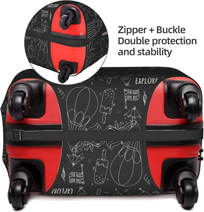 World Marks Luggage Cover for Suitcase and Luggage Tag Combination, Elastic Washable Anti-Scratch, Travel Adventure Explore Birthday Gift for Men Women (L 26-28 Inch Luggage)