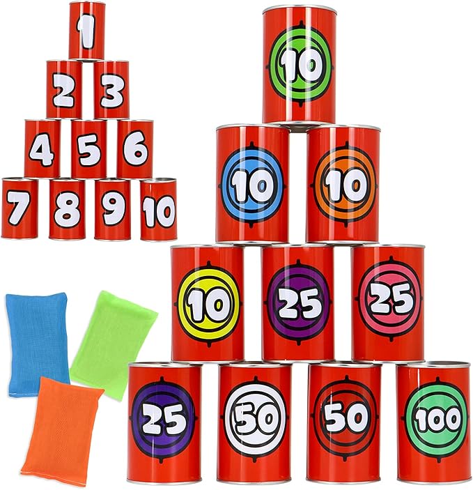 JOYIN 13 Pcs Carnival Party Bean Bag Toss Game, Sturdy Knockdown Can, Birthday Easter Party, Family, Best Outdoor and Indoor Games, Easter Egg Hunt for Classroom Gifts (Number Style)