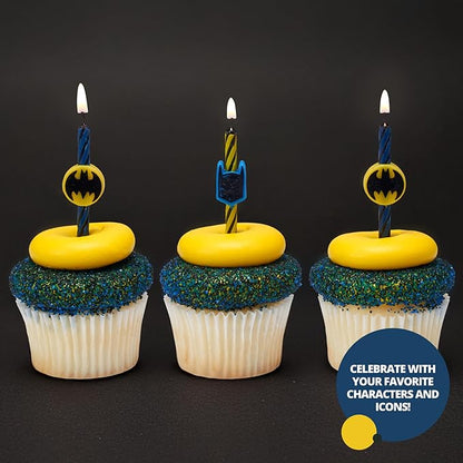 Batman™ Birthday Cake Candles | 6 Birthday Candles for Cake Decorations, Black, Yellow, & Red Striped Candles, Cake Toppers for Batman Party