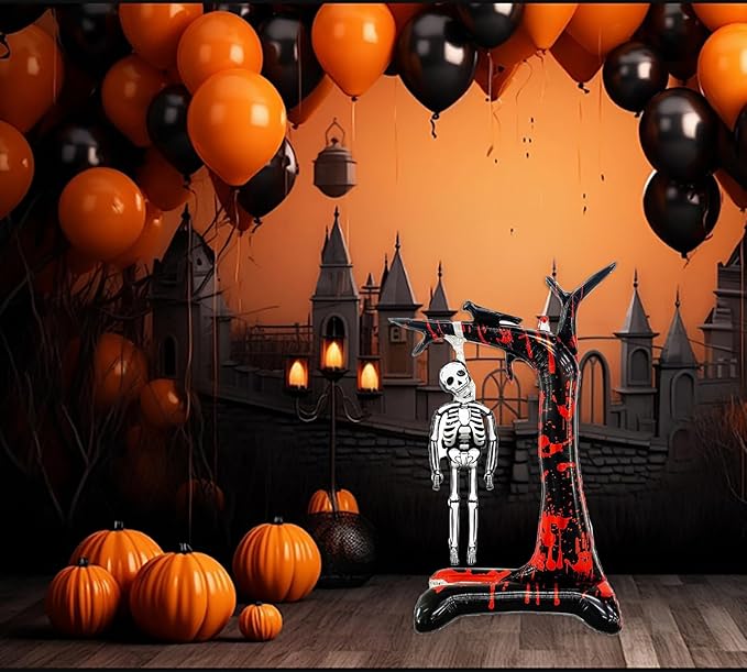 2 Pcs Halloween Decorations Balloon Scary Skeleton Standable Foil Balloons 55in Day of Death Spooky Large Punch Inflatable Decorations for Indoor/Outdoor Halloween Party Supplies