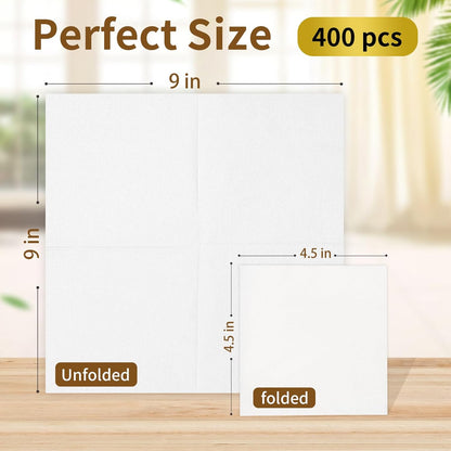 Cocktail Napkins - 400 Count 2-Ply White Napkins Disposable, 4.5 x 4.5 Inch Folded Paper Napkins Bulk Beverage Napkins for Dinner Wedding Bar Party and Everyday Use