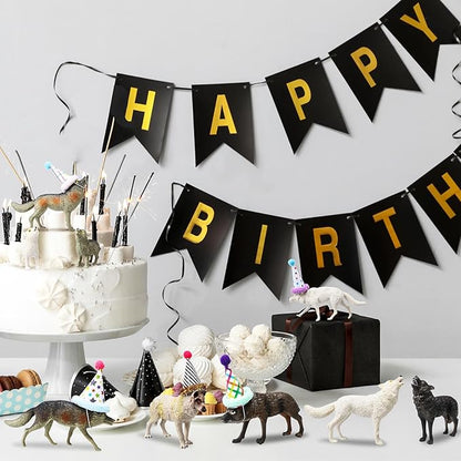 Colingmill 18 Pcs Wolf Miniature Birthday Hats & Figures Cake Toppers with Mini Hat for Birthday Party, Animal Themed Party
