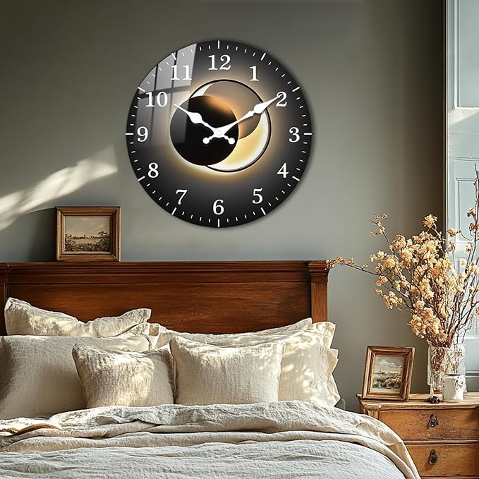 Black Gold Analog Wall Clock 12 Inch, Wooden Silent Wall Clocks Non-Ticking, Easy-to-Read Wall Clocks Battery Operated Decorative for Bedroom Kitchen Living Room Wall Décor