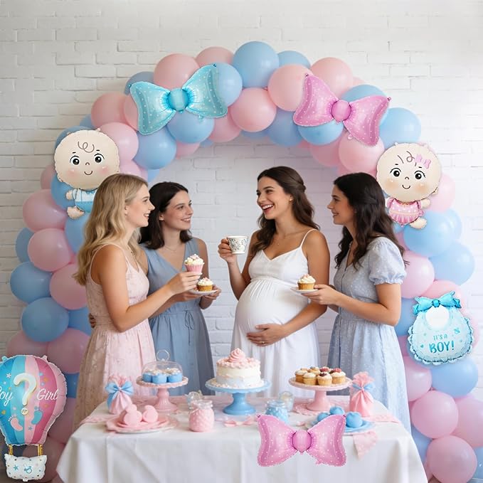 141 Pcs Pink and Blue Gender Reveal Balloon Arch Kit, Balloon Garland Decor with Foil Accents for Boy or Girl Baby Shower, Gender Reveal Party Decorations