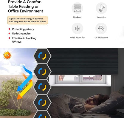 LazBlinds Cordless Cellular Shades, Blackout Privacy Honeycomb Shades for Home, Thermal Insulation Noise Reduction Blinds for Windows, 30'' W x 48'' H, Dark Grey