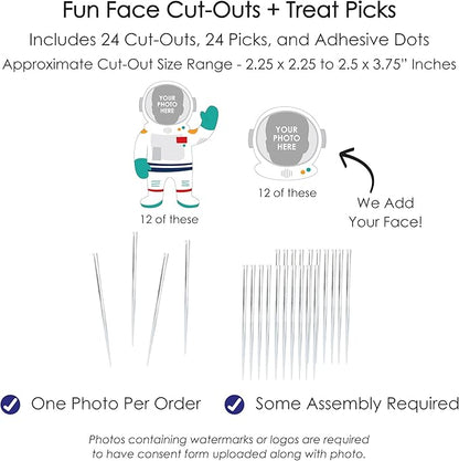 Big Dot of Happiness Custom Photo Blast Off to Outer Space - Dessert Cupcake Toppers - Fun Face Clear Treat Picks - Set of 24