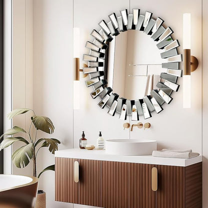 QDSSDECO Round Mirror Sunburst Wall Mirror 24" Beveled Edge Frameless for Living Room Bathroom Bedroom Entryway Decor