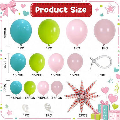 136PCS Christmas Balloon Garland Arch Kit, Pink Green Blue Balloons with Explosion Star Mylar Foil Balloons Set for Women Girl Xmas Birthday Wedding Baby Shower Candy Christmas Party Decorations