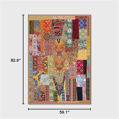 Vintage Boho Area Rugs Multicolor Ethnic Style Geometric Splicing Carpets Bedroom Living Room Kitchen Floor Mats Indoor Outdoor Non-Shedding Runner Rug Home Décor Carpet 5' X 7'