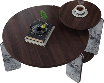 GDFStudio Round Nesting Coffee Table Set of 2, Modern Wooden Accent Side Table