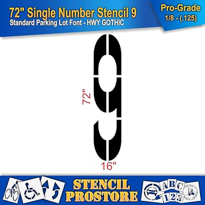 Pavement Stencils - 72 inch Single Number Stencil - 9-72" x 16" x 1/8" (128 mil) - Pro-Grade