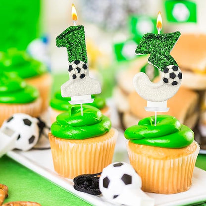 Birthday Candles，Soccer Birthday Decorations，Soccer Cake Topper,for Girl and boy Cake Toppers, Wedding Cakes, Anniversaries, Party Celebrations, Birthday Decorations (Green White, Number 3)