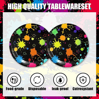40pcs Neon Party Supplies Paper Plate and Napkins Neon Glow Birthday Colorful Graffiti Party Decoration for Glow Party Neon Party