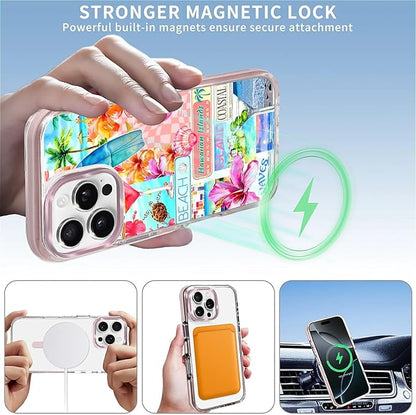 Case for iPhone 16 Pro Max,[Compatible with MagSafe],Coastal Beach Cover Coquette Collage Phone Case Design，for Women Girls Magnetic Clear Cover - Slim, Sleek, & Shockproof Protection