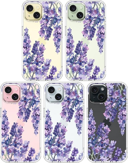 MOSNOVO Case for iPhone 15 Plus/iPhone 14 Plus, [Buffertech 6.6ft Military-Grade Drop Protection] [Anti Peel Off Tech] Clear TPU Bumper Phone Case Cover Design - Lavender