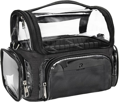 TANTO Clear Makeup Brush Case,Stand-up Makeup Cup Large Cosmetic Organizer Holder Professional Makeup Artist Travel Case with Adjustable Divide&Strap (02-Black（X Large）)