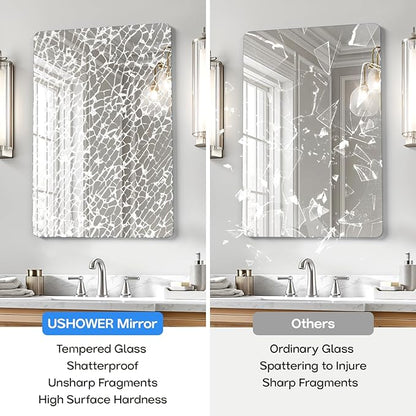 USHOWER 2-Pack Frameless Bathroom Mirrors for Over Sink, 24x36 Inch Rectangular Vanity Mirror with Rounded Corner, Shatterproof Mirror for Vanity, Bedroom, Entryway Upgraded & Remodel