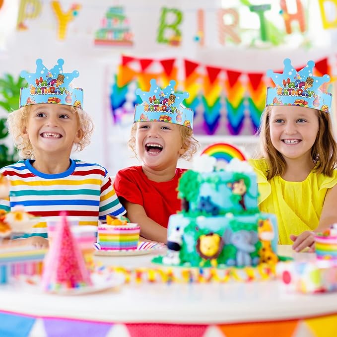 Deakin 50 Pcs Birthday Crowns for Kids Paper Party Hats Colorful Birthday Hat Paper Crowns Family School Party Supplies
