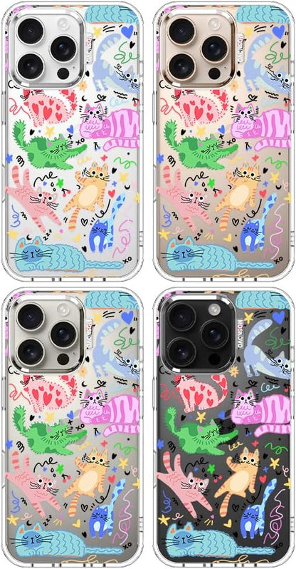 MOSNOVO for iPhone 16 Pro Case, Shockproof Military-Grade Protection 6.6ft Drop Tested, Clear Phone Case for iPhone 16 Pro, Doodle Cats Design