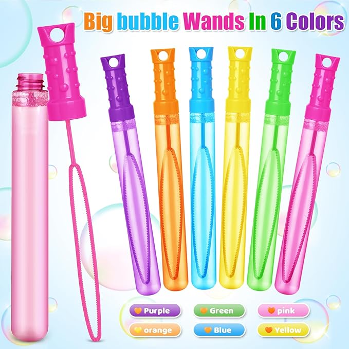 Bubble Wand, 12 Pcs Bubble Wands Bulk in 6 Colors, Bubble Party Favors for Kids, Summer Toys, Indoor Outdoor Activity, Themed Birthday, Wedding, for Girls & Boys