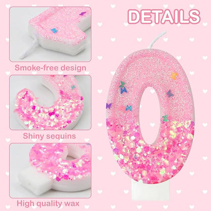 Pink Sequin Birthday Candles, Cake Number Candles, Girls 0th Birthday Decorations, Suitable for Birthday Parties, Anniversary Party Decorations(10)