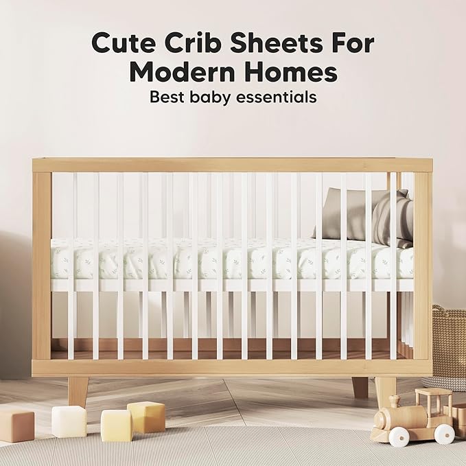 KeaBabies 2-Pack Baby Crib Sheets for Boys, Girls - 52x28 Viscose Derived from Bamboo Toddler Bed Sheets Neutral, Fitted Crib Mattress Cover for Standard Baby Bedding, Soft & Cozy (Herb)
