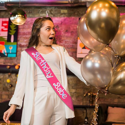 Birthday Babe Sash with Iridescent Foil, Hot Pink Birthday Sash for Girls, Women. Happy Bday Sash for Official Teenager Sweet 16, 21st 30th 40th 50th or Any Other Bday Party