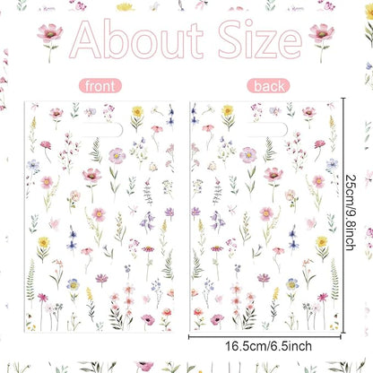 Falueqg Wildflower Theme Goodie Bags - 50 Pcs Reusable Party Favor Bags Wildfloral Gift Bag with Handles Treat Bag for Wedding Birthday Baby Shower Party Supplies Décor