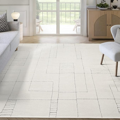 Abani Cream Area Rug – 5' x 8' – Oliver Collection – Geometric Linework Pattern – Non-Shedding, Easy to Clean – Durable for Living Room, Bedroom, or Office, Pet & Child Friendly