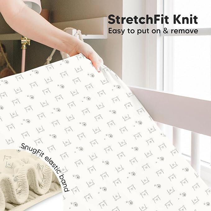 KeaBabies 2-Pack Baby Crib Sheets for Boys, Girls - 52x28 Viscose Derived from Bamboo Toddler Bed Sheets Neutral, Fitted Crib Mattress Cover for Standard Baby Bedding, Soft & Cozy (Bumble Bear)