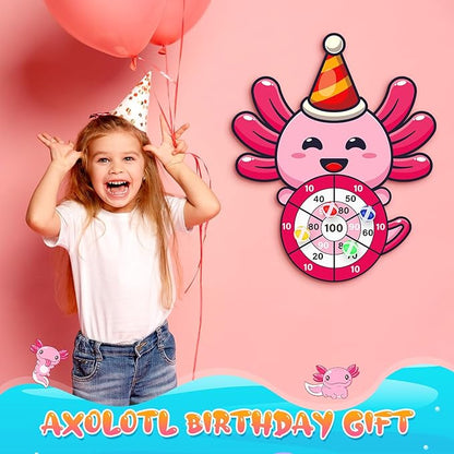 HyDren Axolotl Party Game 31x24 Dart Board with 12 Sticky Balls Axolotl Party Favors Birthday Decor Gift for Indoor Outdoor Game