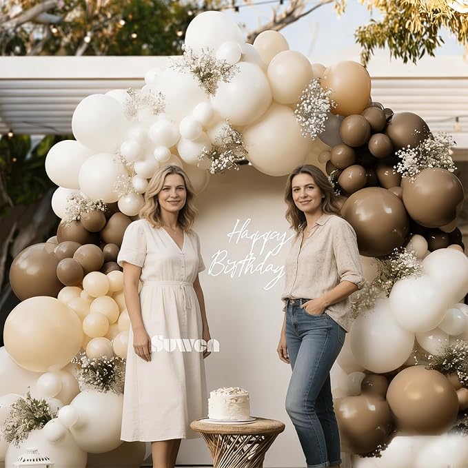 SUWEN 153Pcs Brown Balloons Garland Arch Kit Different Sizes 18 10 5 inch Dark Light Brown Nude White Balloons for Neutral Bear Birthday Thanksgiving Bridal Shower Gender Reveal Party Decorations