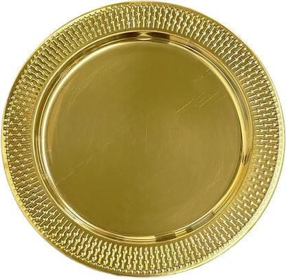 13-Inch Stainless Steel Beaded Charger Plates, Gold Dinner Plate Chargers Set of 6, Round Server Ware