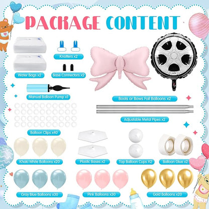 Lunmon 2 Sets Burnouts or Bows Gender Reveal Decorations, Burnouts or Bows Balloon Column Stand Kit Pink and Blue Balloon Arch Garland Kit for Baby Shower Party Supplies