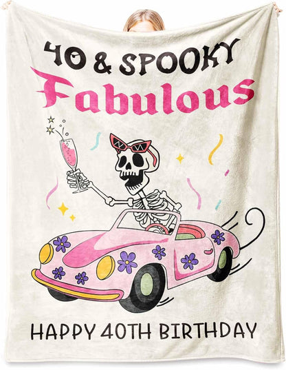 Funny 40th Birthday Gifts Women, Flannel Soft Blanket Decorations, Happy 40 Years Old Birthday Gifts for Women Baskets, Fabulous Turning 40 Gift for Woman, 50x60 inches