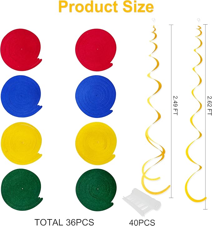 36 Pcs Super Mario Hanging Swirl Decorations Colorful Felt Swirl Streamer Spiral Ceiling Decorations Garland for Birthday Baby Shower Wedding Carnival Circus Clown Fiesta Festival Party Supplies