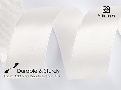 Vitalizart White Ribbon for Gift Wrapping 1" x 25Yd Double Face Continuous Functional Satin Ribbon for Crafts Silk Like Fabric Flower Bouquet Birthday Party Bridal Shower Wreath Hair Ivory Cream