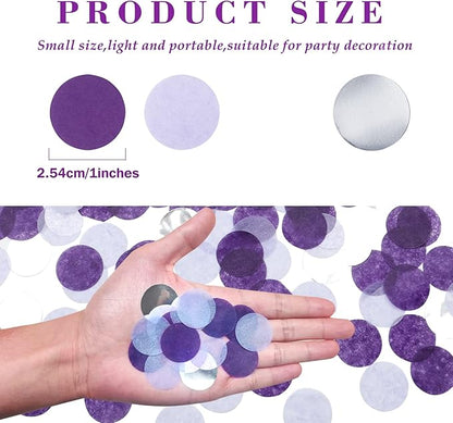 VCOSTORE 1 Inch Tissue Paper Confetti Circles,1.76oz Round Paper Table Confetti Circle Dots, Suitable for Birthday Wedding Party Decoration and Baby Shower decorations,Purple and Sliver,5000 Pieces