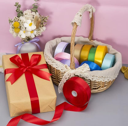 YASEO 1 Inch Red Solid Satin Ribbon, 50 Yards Craft Fabric Ribbon for Gift Wrapping Floral Bouquets Wedding Party Decoration