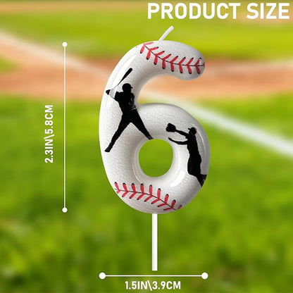 Baseball Birthday Number Candle, Number 6 Candles for Cake Topper, Ideal Birthday Parties Cake Decor, Wedding Anniversary and Other Celebrations (Candle 6)