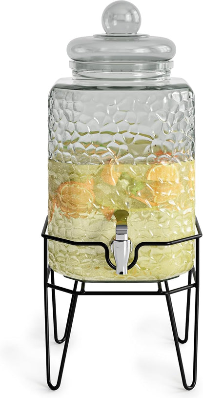 Style Setter Premium Glass Drink Dispensers with Metal Stand for Parties – Beverage Dispenser Set for Cold Drinks, Lemonade, Cocktails, Juice – Party Glass Drink Dispenser Station, Set of 1-1.5 Gal