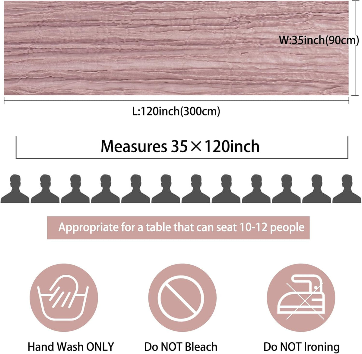 12 Pack 10Ft Cheesecloth Table Runner 35x120 Inch Boho Gauze Rustic Cheese Cloth Long Romantic Table Runner for Wedding Bridal Shower Birthday Party Table Decor (Dusty Pink)