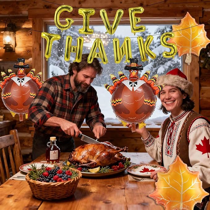 Thanksgiving Balloons Give Thanks Foil Balloon Letter Maple Leaf Turkey Balloons for Fall Harvest Themed Party Decoration Supplies Birthday Decoration Decor Ballons Arch Kits Party Balloon Set 15pcs