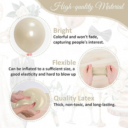 Pearl White Sand Metallic Light Gold Balloons Garland Arch Kit as Engagement Bridal shower Party Decorations, 18/12/10/5 in Different Size Pearl Cream White Clear Lvory Champagne Balloon for Wedding
