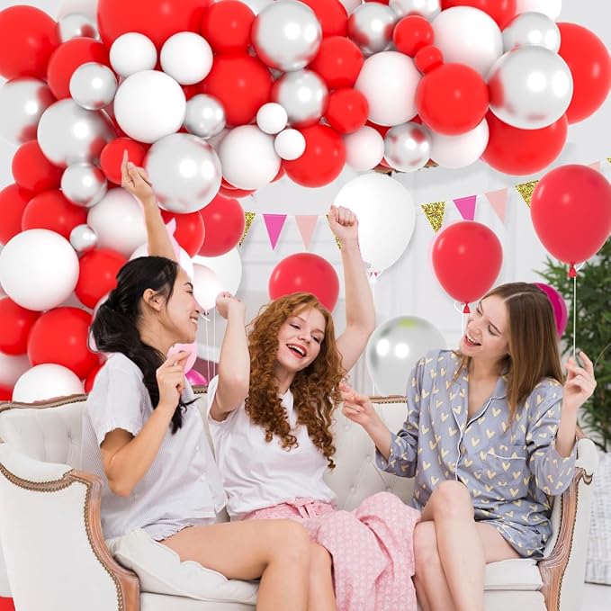 Red White Silver Balloon Garland Kit - 122PCS Red White Balloons Red Silver Balloons for Birthday Wedding Anniversary Bridal Shower Bride To Be Graduation Party Decorations