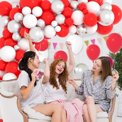Red White Silver Balloon Garland Kit - 122PCS Red White Balloons Red Silver Balloons for Birthday Wedding Anniversary Bridal Shower Bride To Be Graduation Party Decorations