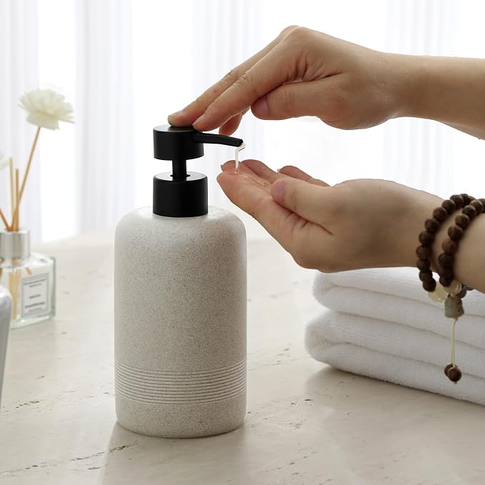 Soap Dispensers 400ML 13OZ, 2 PCS Hand Dish Lotion Shampoo Lotion Soap Dispenser Jar, Resin Premium Thick Soap Pump Bottles for Kitchen Bathroom Countertop (Beige)
