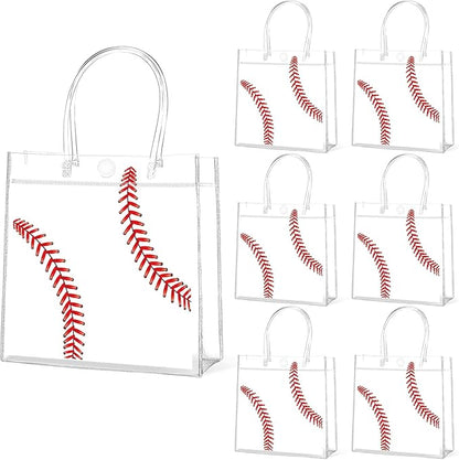 Lonfliness 24Pcs Baseball Clear PVC Gift Party Bags with Handles Bulk Sport Goodie Treat Candy Bags Baseball Present Bags for Boys Birthday Party Favor Baby Shower Decorations Supplies 8 x 8 x 3in