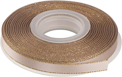 3/8" Double Face Satin Ribbon with Gold Edge 25 Yards (813-Vanilla), Set for Gift Wrapping, Party Decor, Wedding and Craft