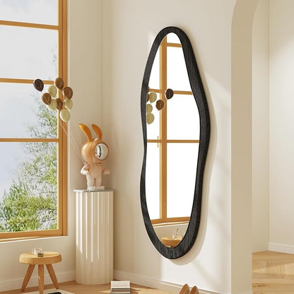 AAZZKANG Irregular Wall Mirror Full Length with Wood Framed Large 47"x20" Black Asymmetrical Full Body Mirrors for Bedroom Living Room Entryway